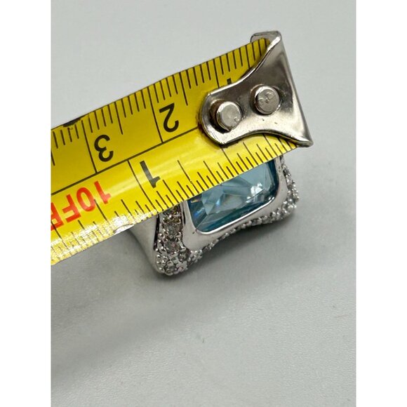 Blue Aquamarine Glass Ring Size 7 Silver Tone Free Form Modernist Ring - Picture 10 of 12